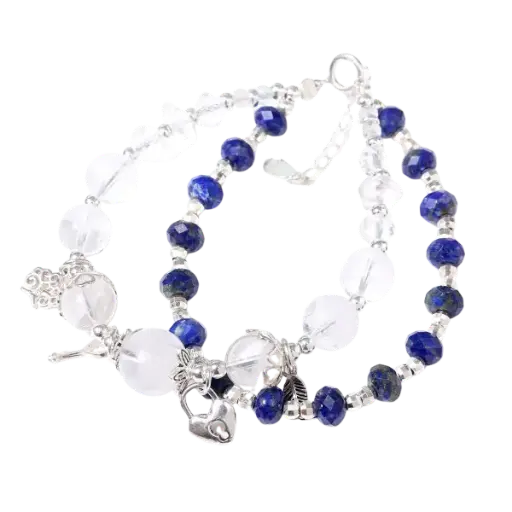 Vòng tay bạc đá Kyanite phối đá thạch anh trắng mix bạc