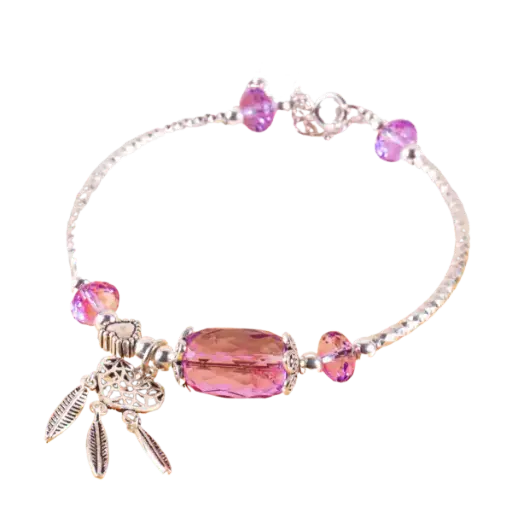 Vòng tay bạc đá Thạch Anh tím cắt giác mix chuông gió phong thủy