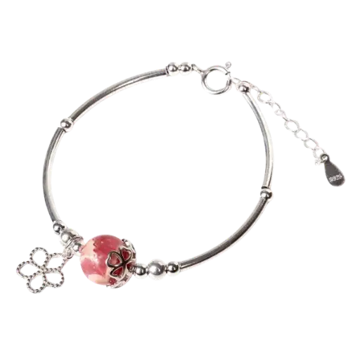 Vòng tay bạc phối đá đào hoa mix bạc