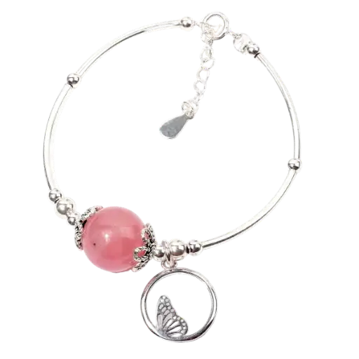 Vòng tay bạc phối đá thạch anh hồng 1 hạt mix bạc