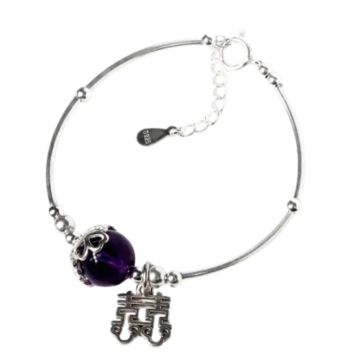 Vòng tay bạc phối đá thạch anh tím thiên nhiên mix bạc