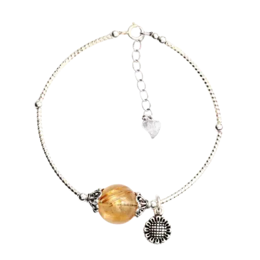 Vòng tay bạc phối đá thạch anh tóc vàng mix bạc