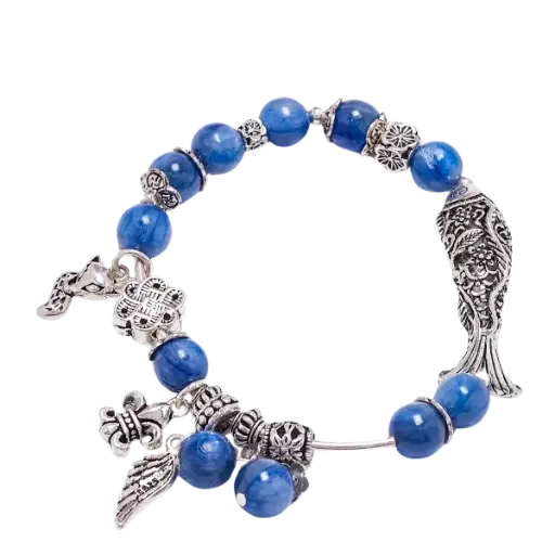 Vòng tay đá Kyanite phối charm hoa ngư
