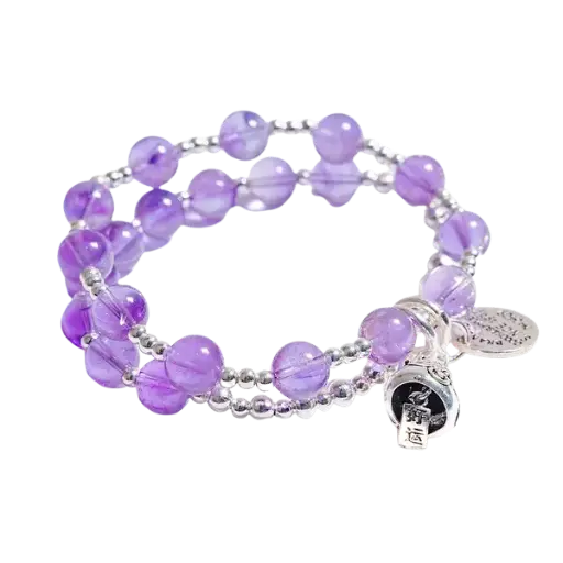 Vòng tay đá Thạch Anh Tím phối chuông rơi mix bạc