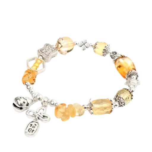 Vòng tay đá thạch anh tóc vàng phối mèo chiêu tài mix bạc