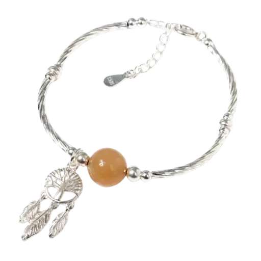 Vòng tay đá thạch anh vàng phối chuông gió mix bạc