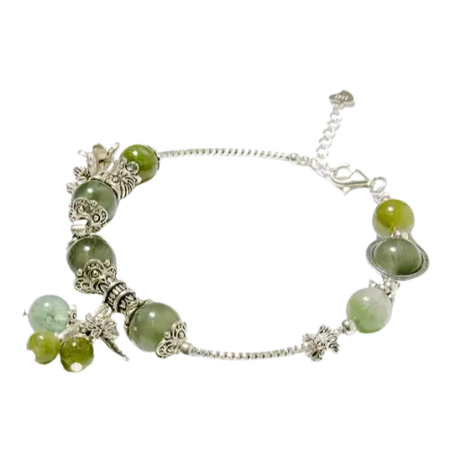 Vòng tay đá Thạch anh xanh lá phối hoa – Tình duyên