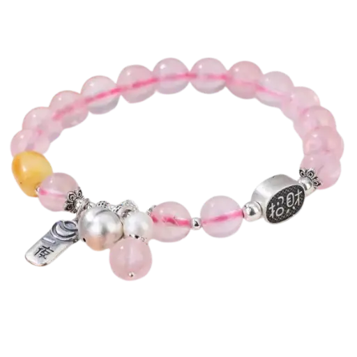 Vòng tay bạc bình an may mắn mix thạch anh hồng