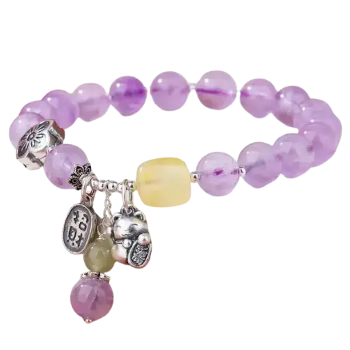 Vòng tay bạc bình an mix thạch anh tím