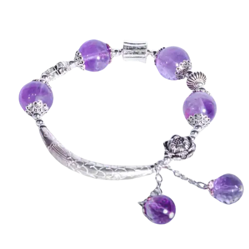 Vòng bạc mix đá thạch anh tím