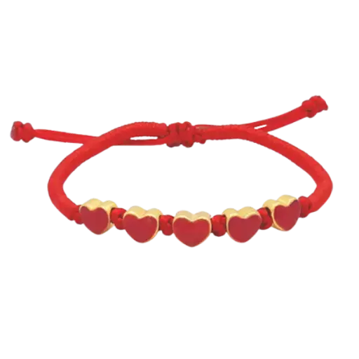 Vòng tay charm vàng 24k phối 5 charm Trái tim sơn màu