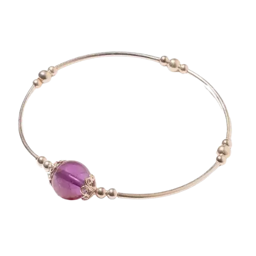 Vòng tay bạc 1 hạt đá thạch anh tím mix bạc