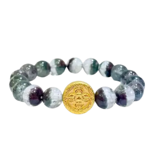 [ADA2.V2A.020] Vòng đá ưu linh xanh 11mm phối Charm Vàng 24K Mạn Đà La