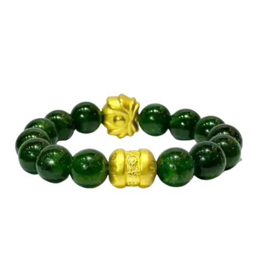 Vòng đá Diopside 5A phối charm Chú Bình An Trụ ngắn mix Hoa sen