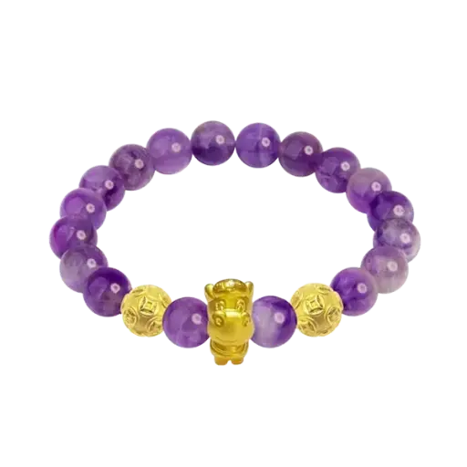 Vòng Đá Phối Charm Vàng 24K Kim Ngọ Và Hột Kim Tiền