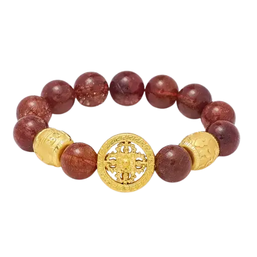 Vòng đá Thạch anh Tóc đỏ phối Mạn Đà La – Bình an – May mắn