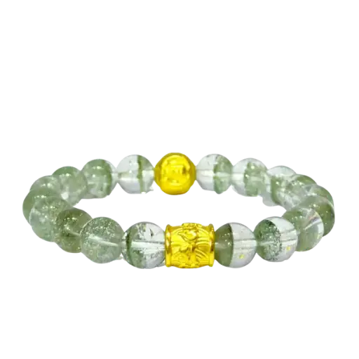 Vòng đá ưu linh xanh phối Charm Lục tự đại minh chú trụ mix Hột tròn phật tổ