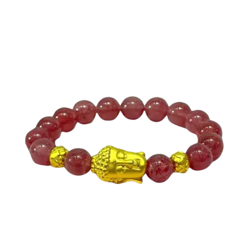 Vòng tay đá Thạch anh dâu phối charm búp sen mix đầu Phật may mắn