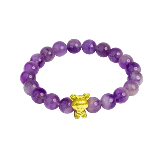 Vòng tay đá thạch anh tím phối charm vàng con giáp Tý – May mắn