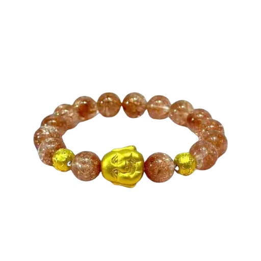 Vòng tay đá Ưu linh nâu phối phật di lặc mix charm Chú bình an tròn