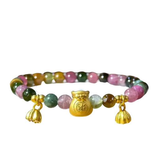 Vòng Tourmaline phối Bao tiền chữ phúc mix Mặt dây búp sen