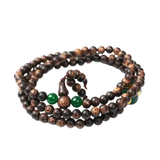 Vòng gỗ trầm mix hột ngọc bọc vàng phong thủy – May mắn – Tài lộc