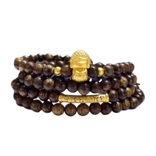 Vòng gỗ Trầm phối Lục tự đại minh chú mix Phổ Hiền Bồ Tát