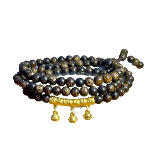 Vòng gỗ Trầm sánh 6mm phối Lắc Lục tự đại minh chú lục lạc