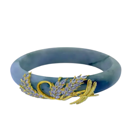 [AG6102.V001.001] Vòng Ngọc Phỉ Thúy Bọc Vàng 18K Bông Lúa