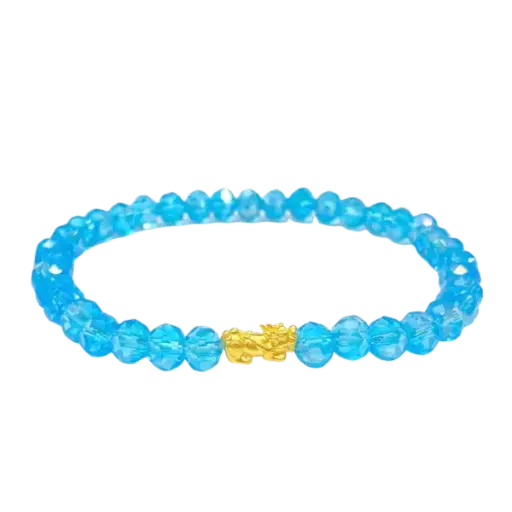 [AG9992.C014.457D] Vòng đá Pha lê Xanh Dương mix Charm Vàng 24K Tỳ hưu tài lộc Size XS