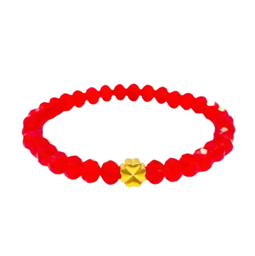 [AG9992.C068.011A] Vòng đá Pha lê Đỏ mix Charm Vàng 24K Cỏ 4 lá MS01 Size XS