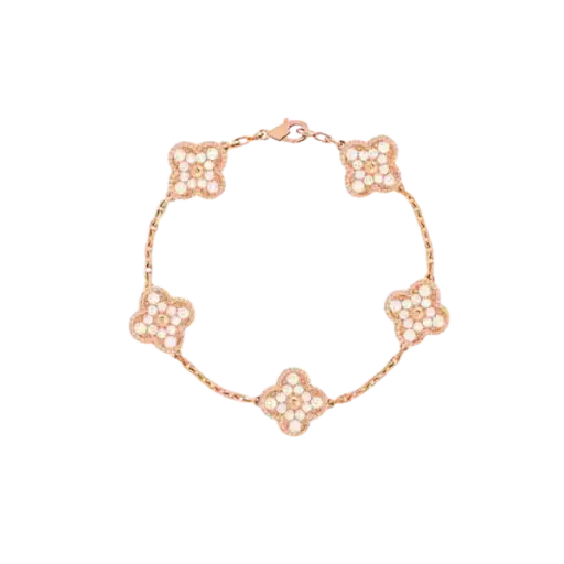 [AG7502.L168.521H2] Lắc tay Vàng 18K Golden Leaf 5 hoa 15mm full đá – Vàng hồng