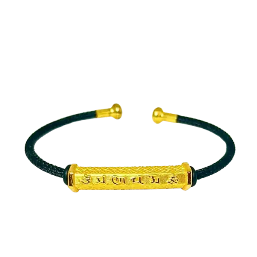 [AG9992.C044.125] Vòng dây Thép phối Charm Vàng 24K Trụ Chú Bình An – may mắn