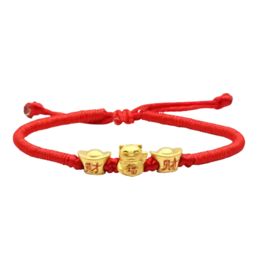 Vòng Tay Charm Vàng 24K Nén Vàng Phối Mèo Chiêu Tài