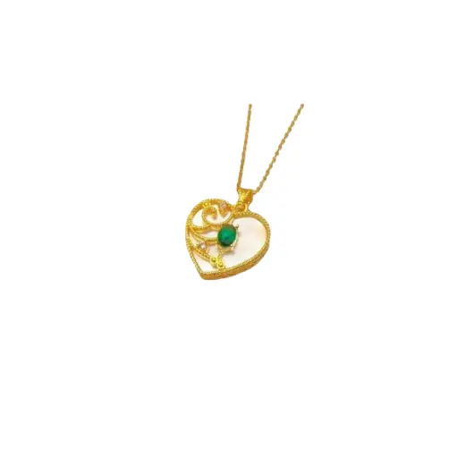 [AG7502.M168.529] Mặt dây Vàng 18K Golden Heart đính đá xanh lá
