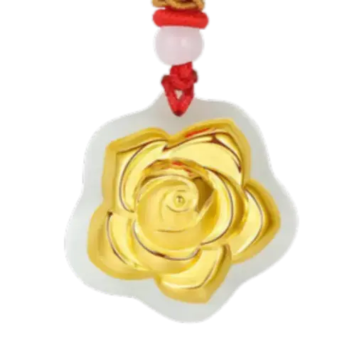 [AO9992.M067.001] Mặt Ngọc Phỉ Thúy Dát Vàng 24k Hoa Hồng