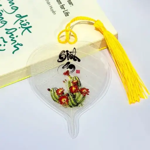 [ALBD2.Q252.00003A10] Lá Bồ Đề Thư Pháp Cây Xương Rồng Bình An