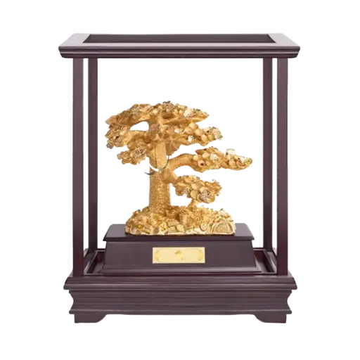 [AO9992.Q266.00016] Tượng mạ vàng 24K Cây Phú Quý – Tiền tài – May mắn