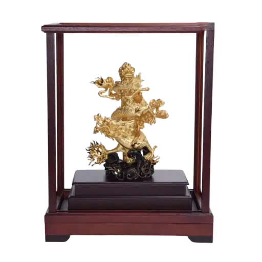 [AO9992.Q266.00080] Tượng mạ Vàng 24K Ngọc Long Phú Quý – Tài Lộc