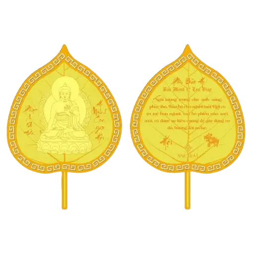 [AO9992.Q012.B003] Lá Bồ Đề Phật Hộ Mệnh Mạ Vàng 24K Tuổi Hợi