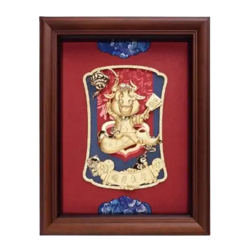 [AO9992.Q002.T004] Tranh mạ vàng 24K Kim Sửu May Mắn