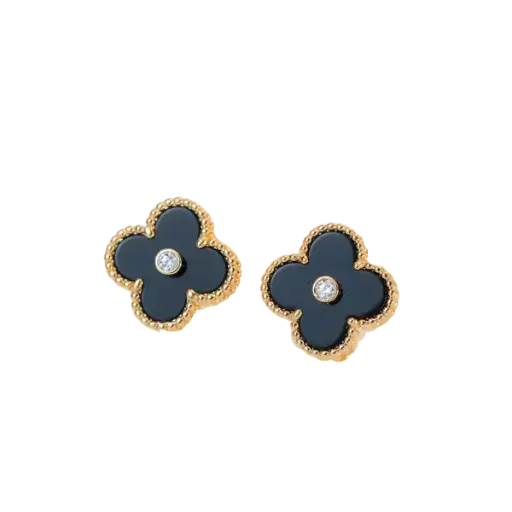 [AG7502.B168.506C] Bông tai vàng 18K Golden Leaf 13mm Nhụy Đính Đá – Màu Đen